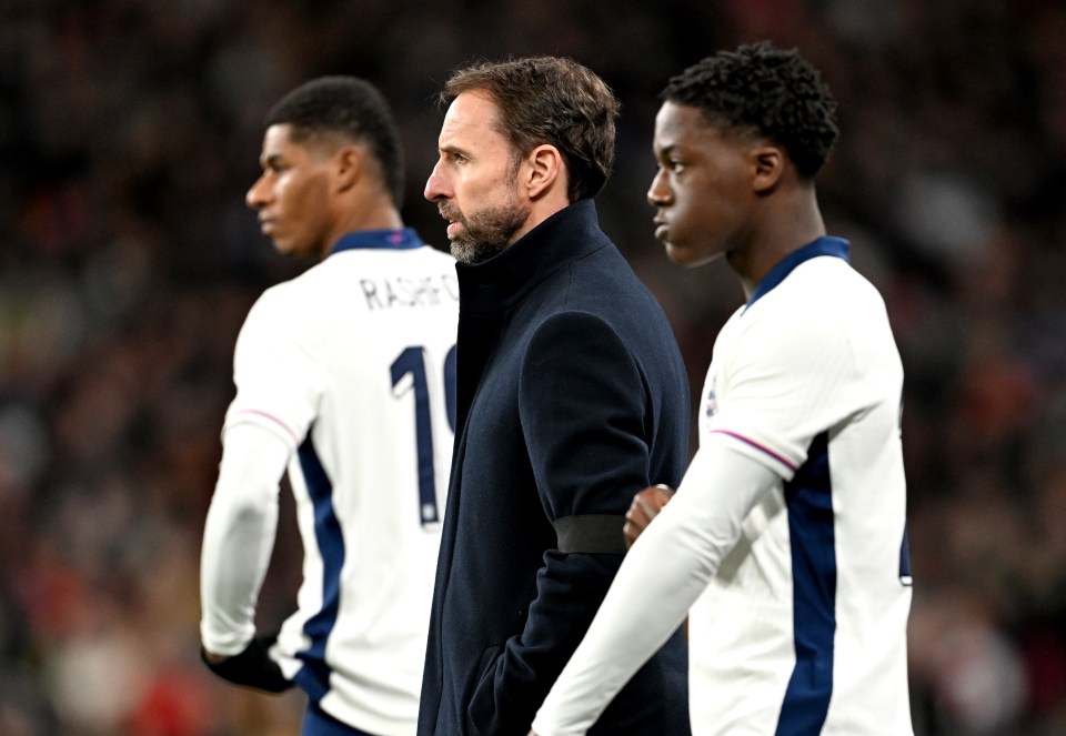 Kobbie Mainoo came on for his England debut alongside club mate Marcus Rashford