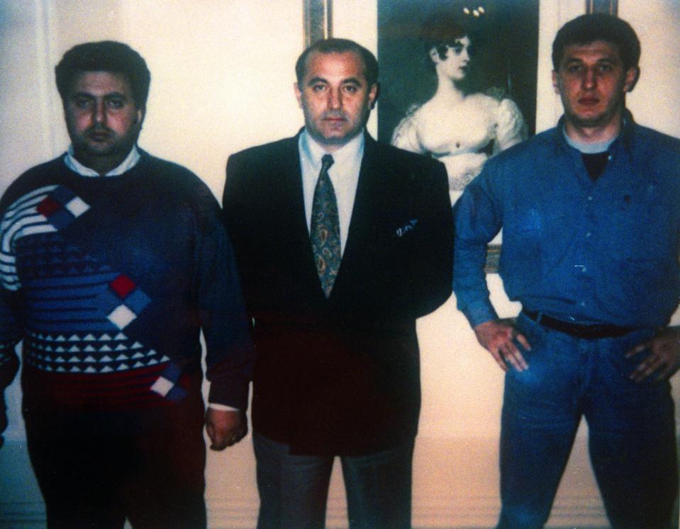 Her brother-in-law (left) had been jailed for murdering a former Chechen prime minister (centre) and his brother (right)