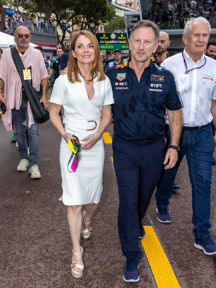 Geri, pictured with Horner on the grid at the Monaco GP, has not been spotted at the circuit in Bahrain