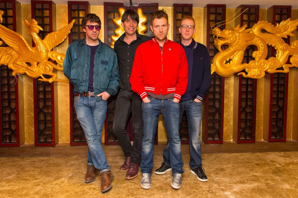 Dave pictured with his Blur bandmates Graham Coxon, left, Alex James and Damon Albarn