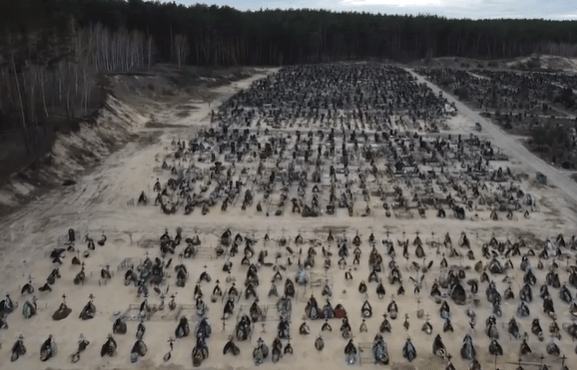 Mass graves outside Bucha built to bury the 458 killed by Russian troops