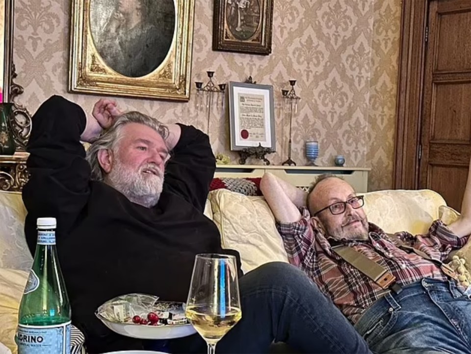 One of Dave’s last pictures sees him watching the first leg of the Hairy Bikers’ final tour with best mate Si