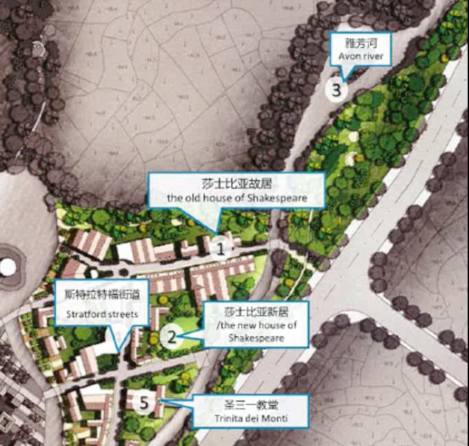 Plans for the town show the layout of the buildings