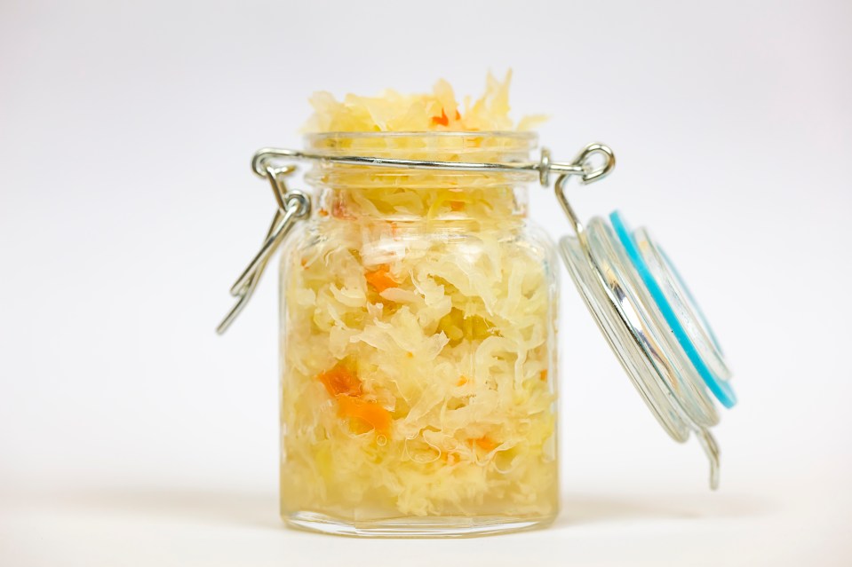 Homemade sauerkraut is made by leaving cabbage in a jar