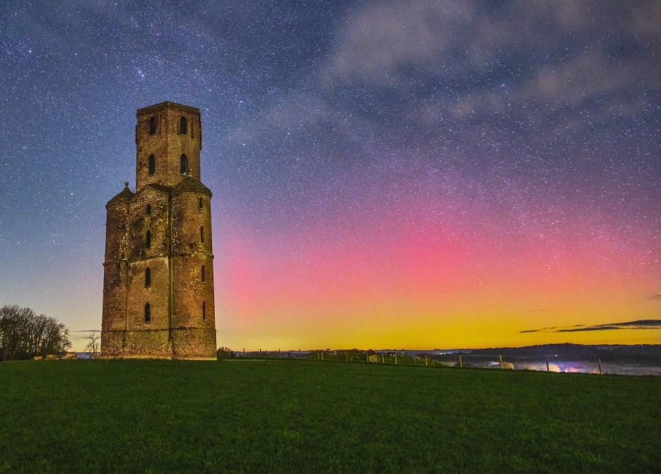 Horton Tower near Wimborne in Dorset with the Northern Lights last night