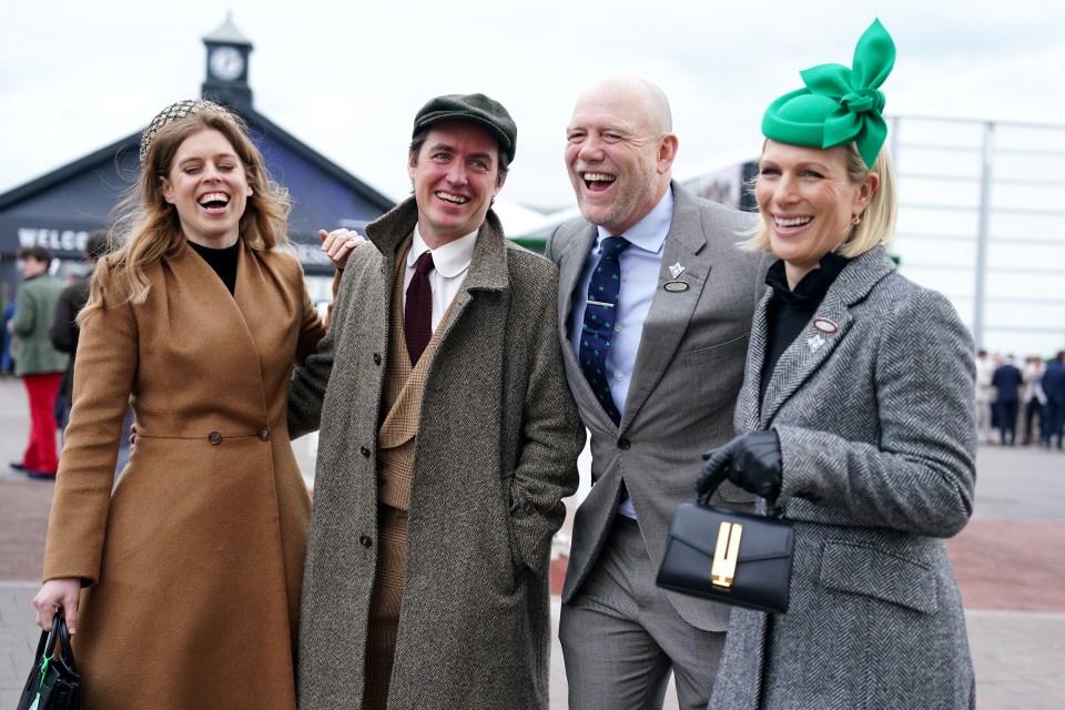 Princess Beatrice, left, husband Edoardo Mapelli Mozzi, second left, Mike Tindall, second right, and Zara Tindall, right, have arrived for a royal day at the races