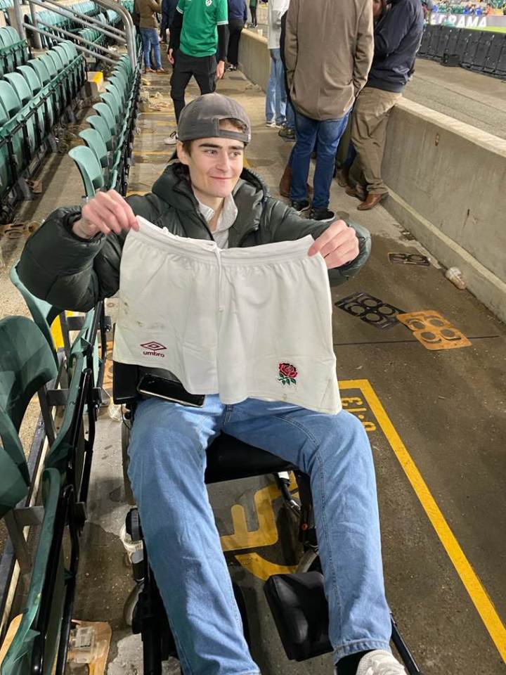 Toby also went home with a unique souvenir - Marcus's muddy England shorts