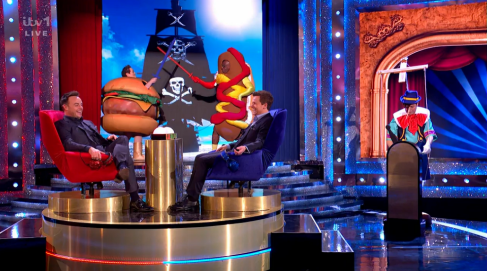 They were dressed as fast food and acted out a sword fight scene