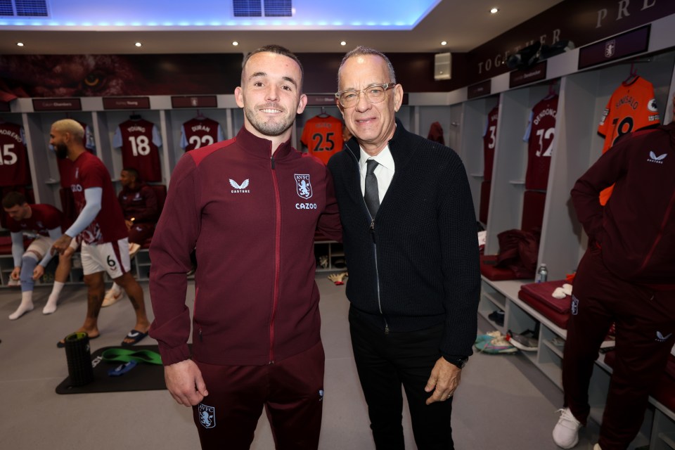 Hanks visited the team’s dressing room and got a snap with John McGinn