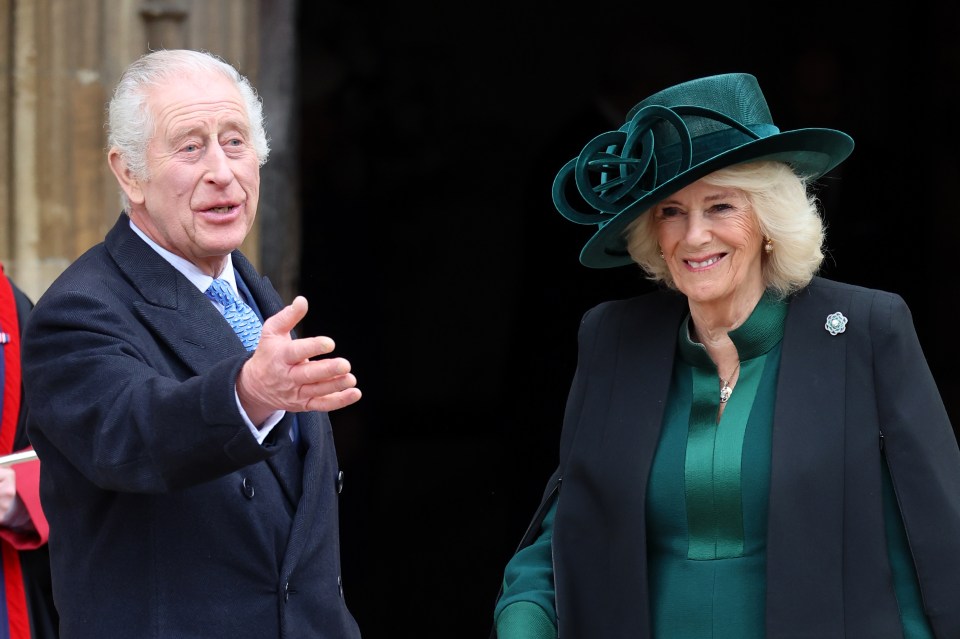 Camilla took a ‘hands off’ gesture as they walked into the Easter church service