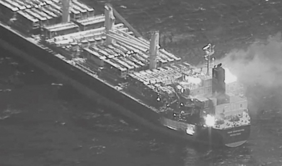 The bulk carrier was hit by anti-ship ballistic missile launched from Houthi rebels