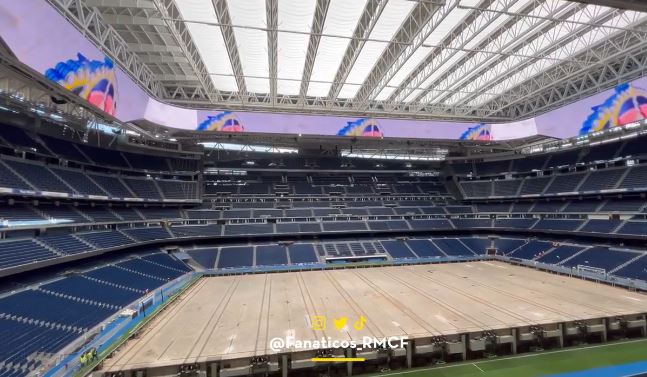 The Santiago Bernabeu Stadium looks unrecognisable with a brand new screen and the pitch underground