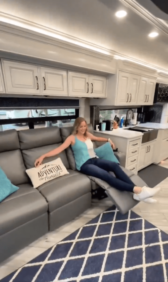 The living area of the RV with convertible sofas