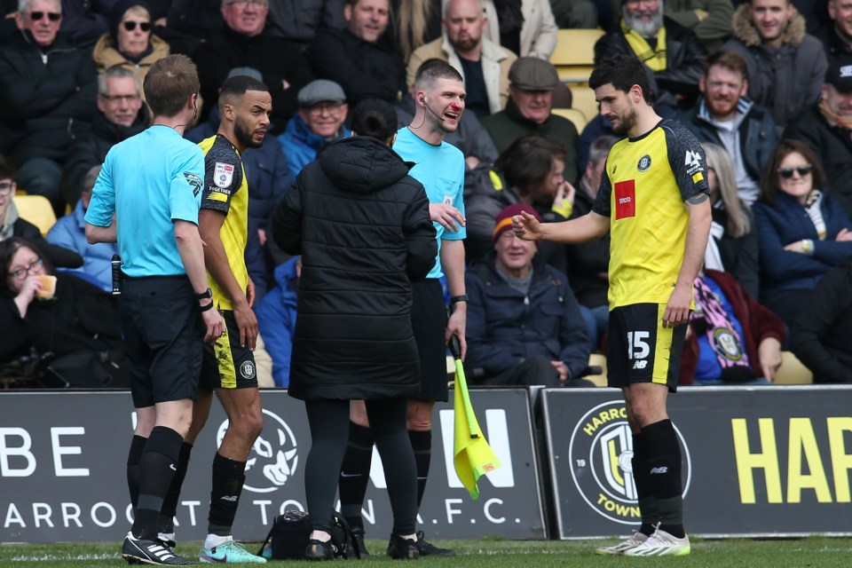 Harrogate Town vs Bradford City was delayed after the linesman suffered a nosebleed