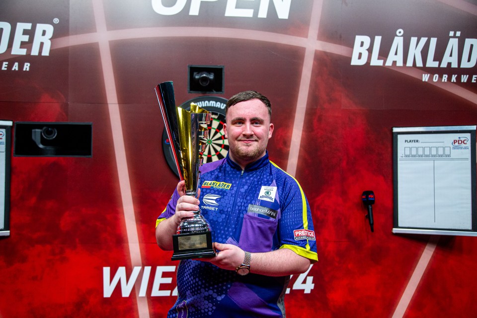 Littler lifts the trophy after winning the Belgian Open