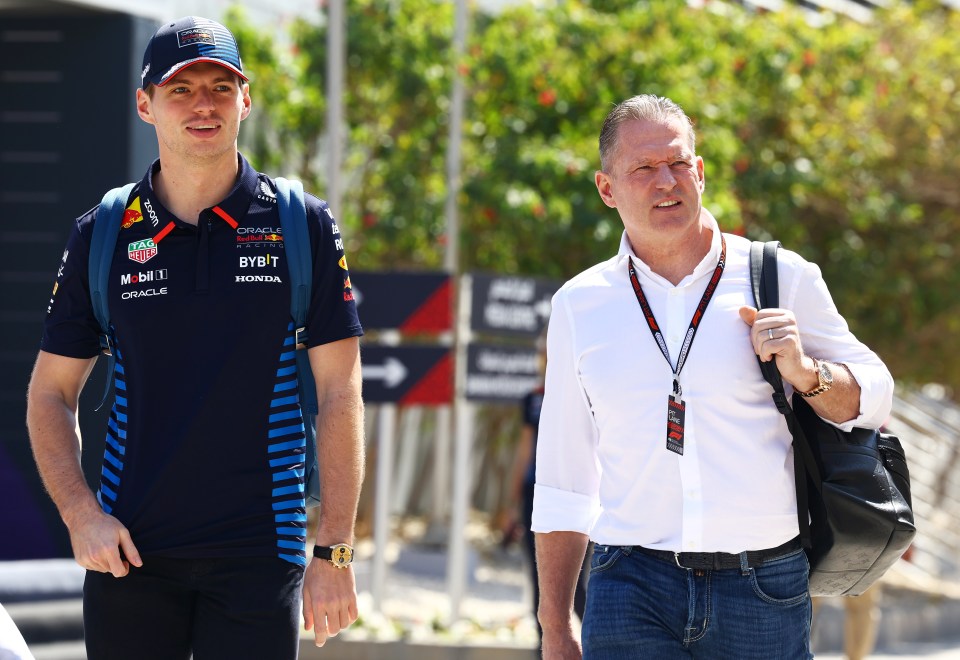 Max Verstappen with his dad Jos in the paddock ahead of the Bahrain Grand Prix