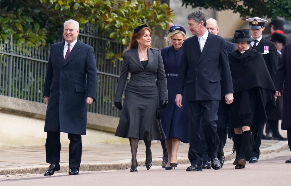 Prince Andrew with Sarah Ferguson, Duchess of York, attending a thanksgiving service for the life of King Constantine last week