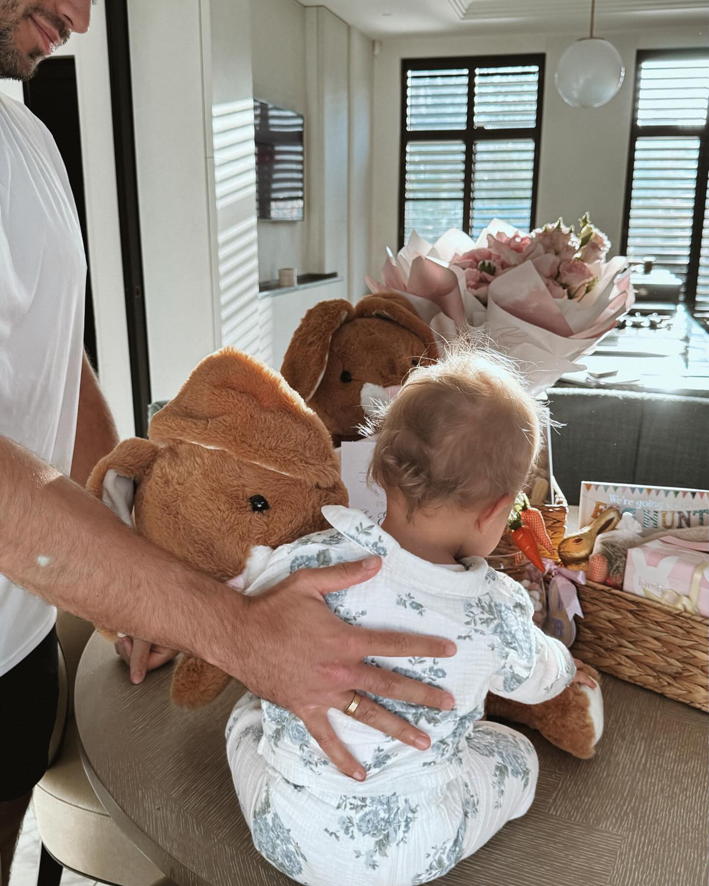 Bambi enjoyed the delights of Easter as she played with bunny teddys