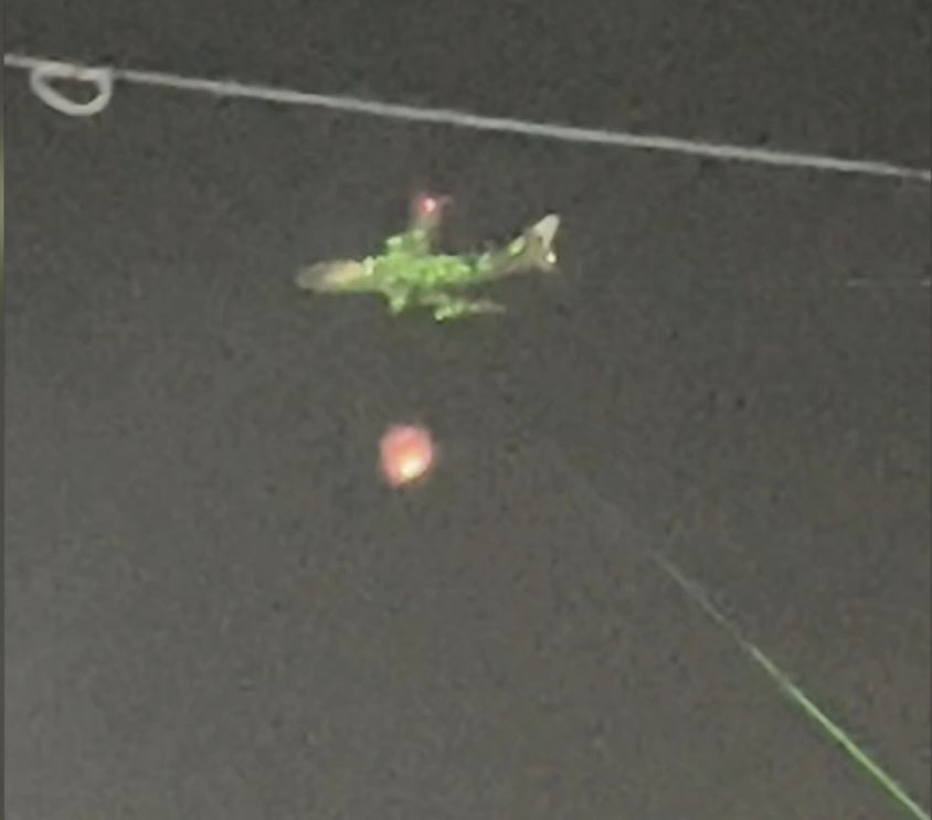 The aircraft was lit up in green from all the lasers