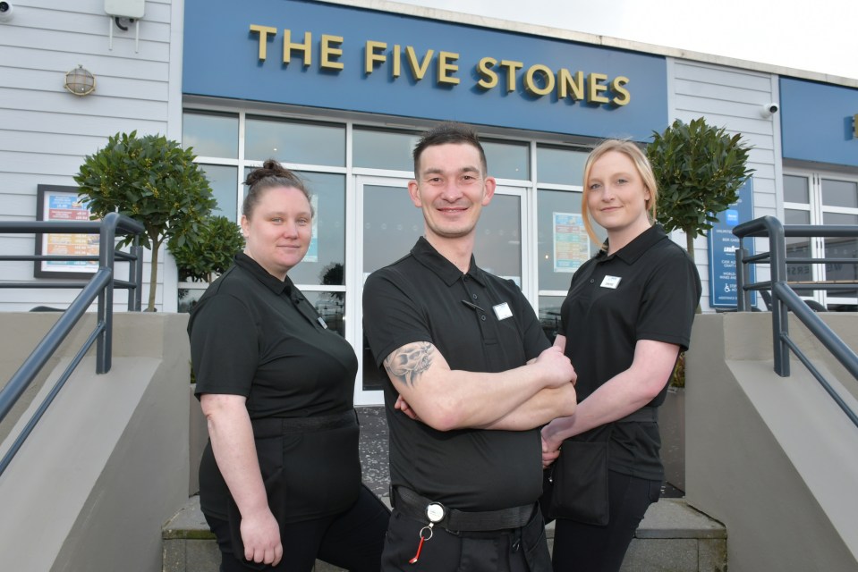 From left, Samantha Oliver, Paul Hart and Simone Harris get set for the first day at the newly opened pub