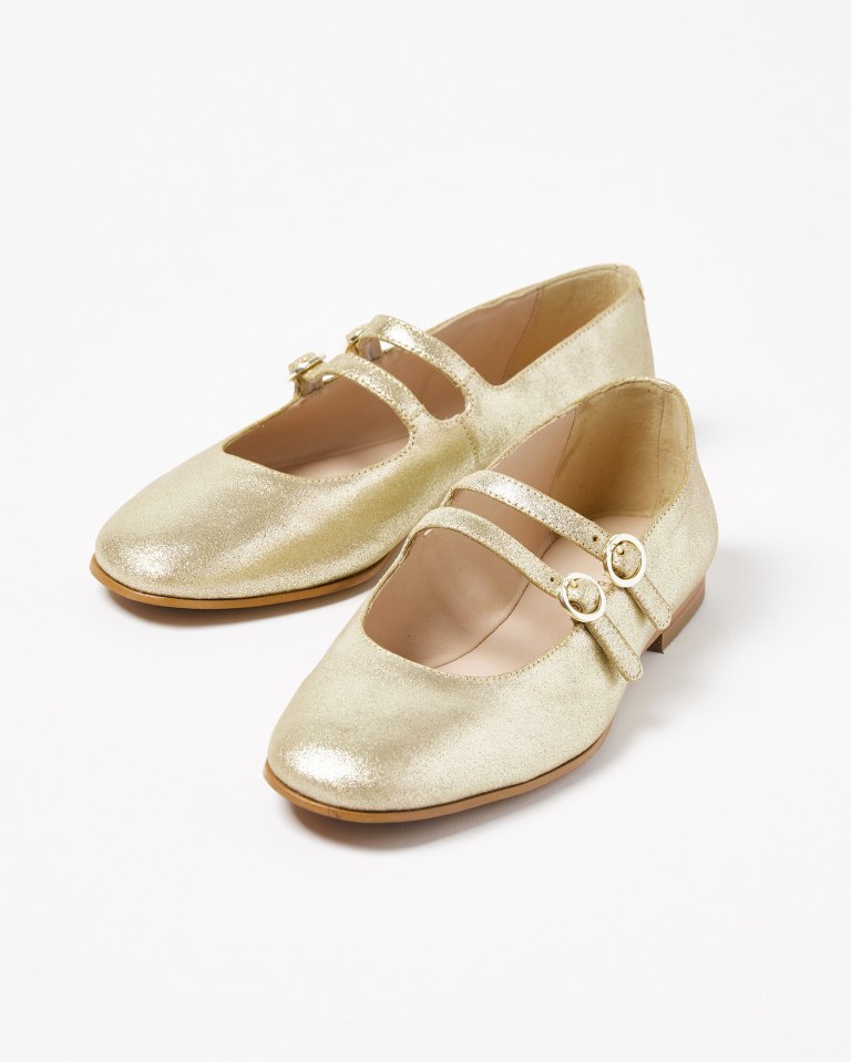 Mary Jane Double Buckle gold shoes, £65 at Oliver Bonas