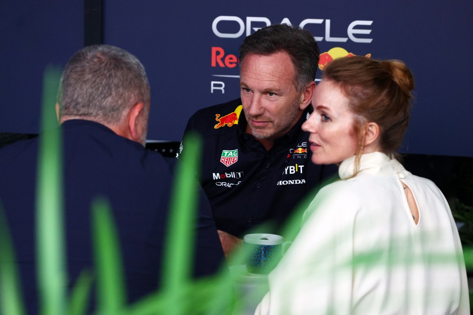 Christian Horner talks with wife Geri in the Paddock today