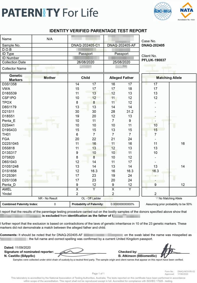 Test results showed there was zero chance Charlotte was Lee’s child