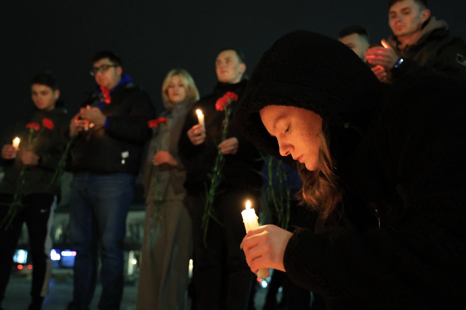 Mourners outside Crocus City Hall last night