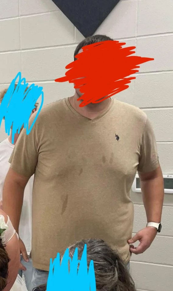 One groom showed up to his bag day with stains on his beige T-shirt