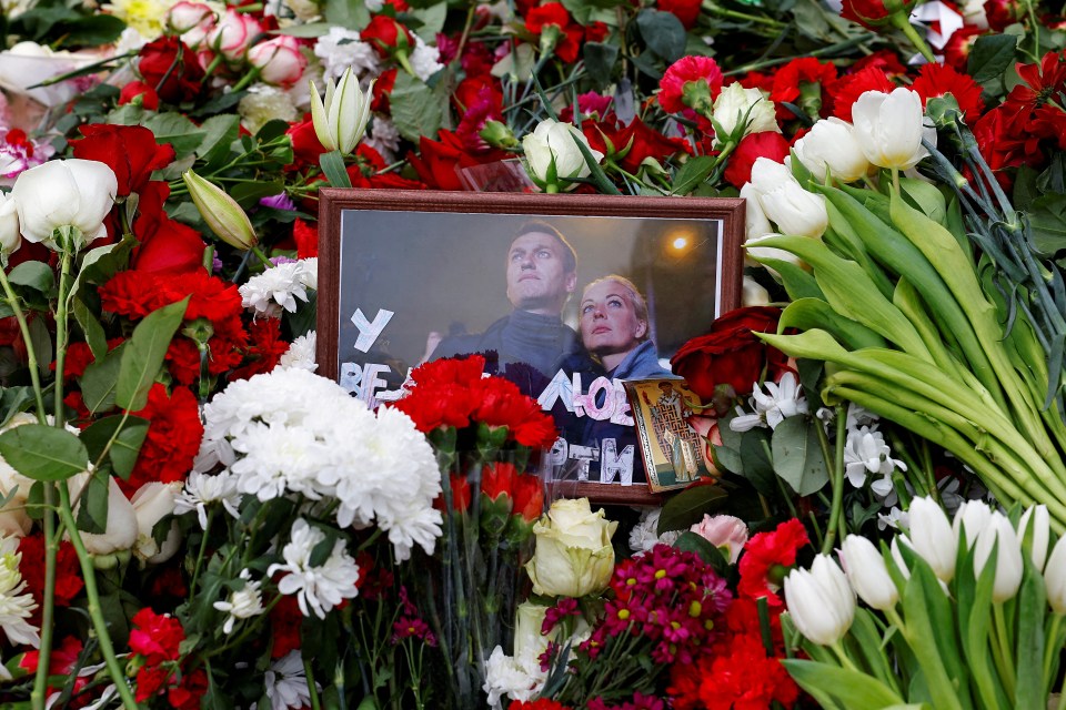 Hundreds of floral tributes have been left for Navalny