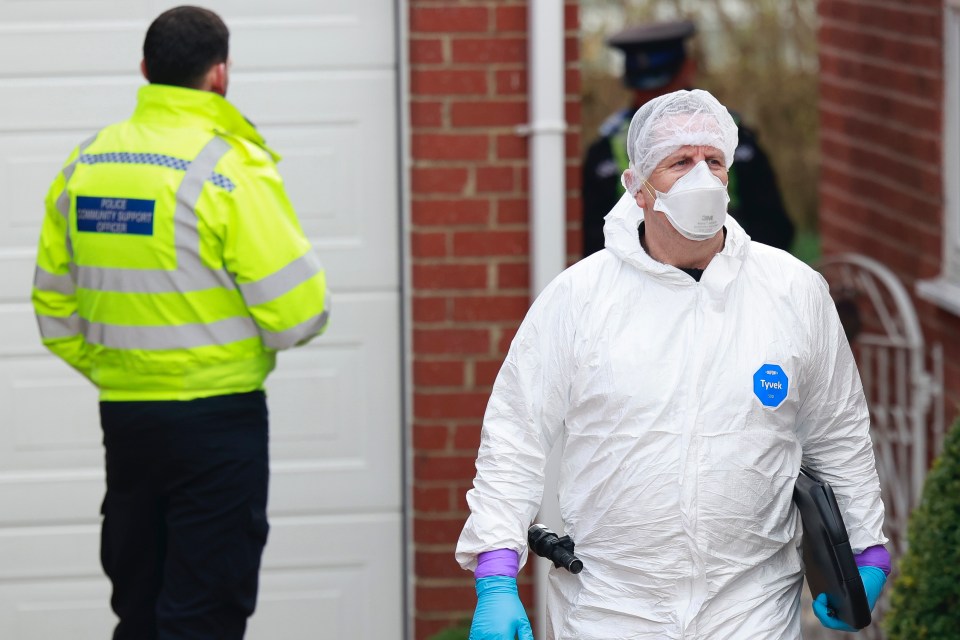 Police and forensic officers outside a property on Denton Grove, Weston Coyney