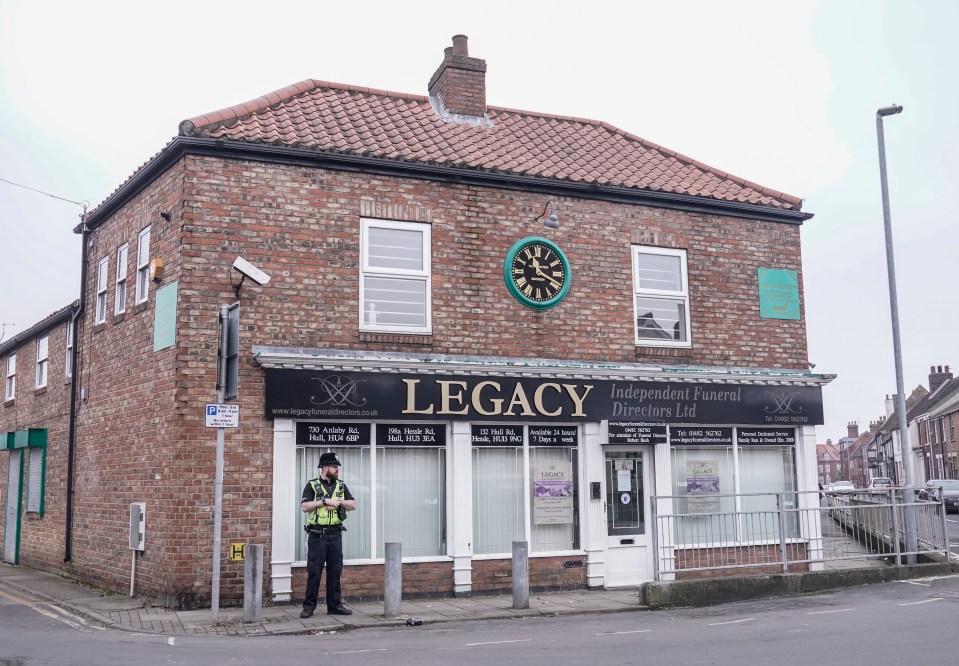 Police outside the Beckside branch of Legacy Independent Funeral Directors in Beverley on Saturday