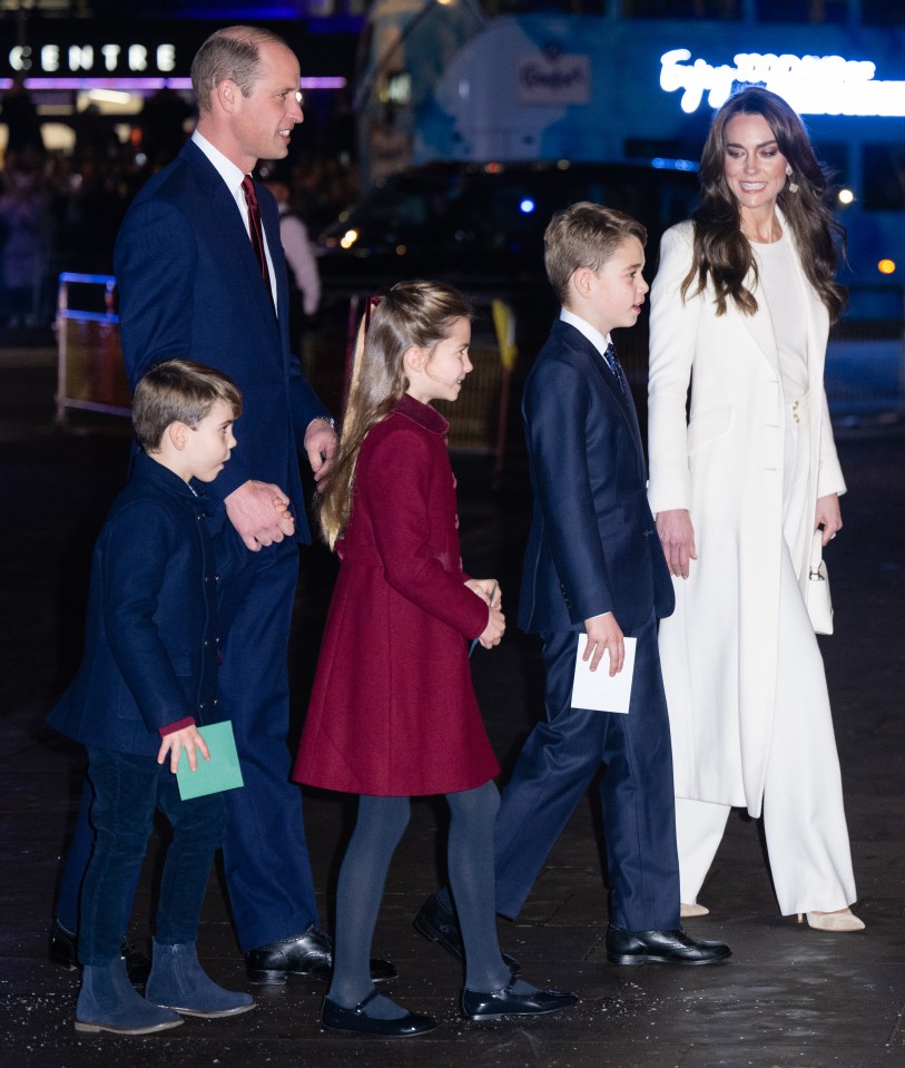 The family on their way to a carol service at Westminster Abbey in December