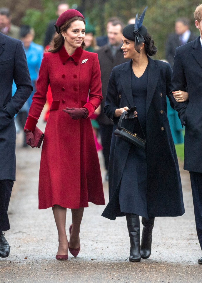 Meghan and Princess Kate at the Christmas Day service at St Mary Magdalene church Sandringham in 2018