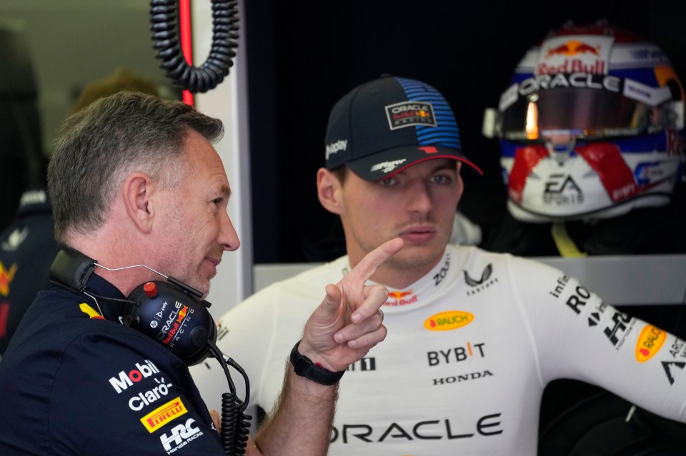 Horner was snapped at a practice session in Bahrain with driver Max Verstappen making preparations ahead of qualifying