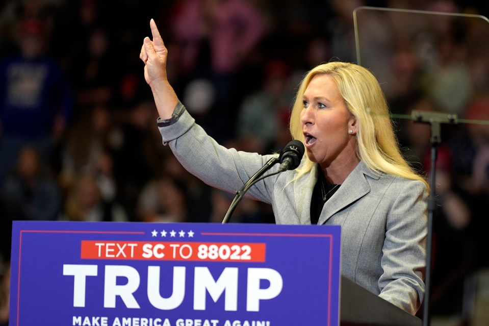 Greene speaks before Trump's campaign rally on February 23