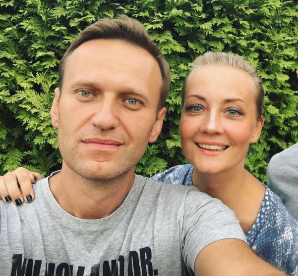 Russian Opposition leader Alexei Navalny is pictured with his wife Yulia Navalnaya