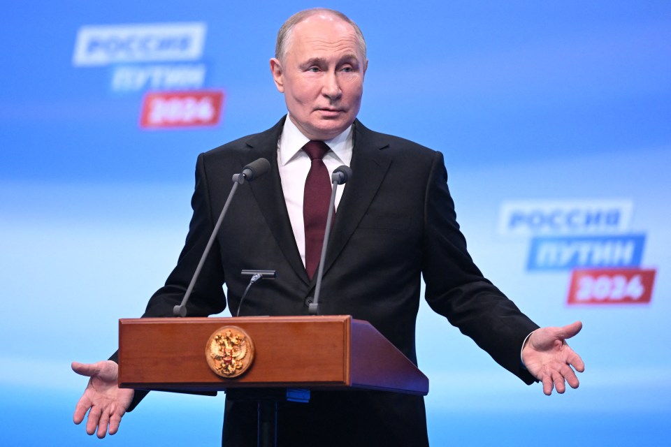 Russian President Vladimir Putin delivers a rambling 'victory speech' in Moscow