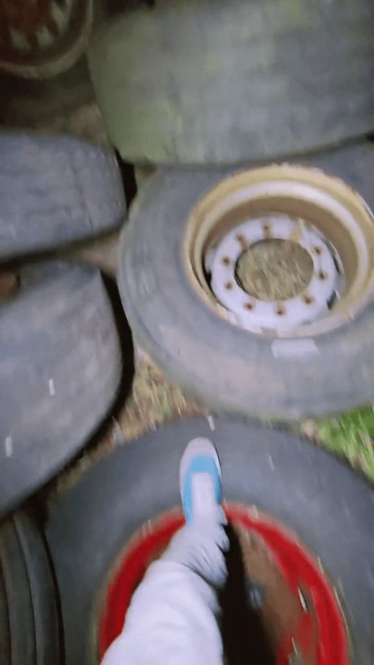 The motors graveyard had rusting tyres dotted around the site