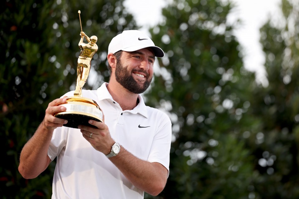 Scheffler celebrates The Players championship trophy