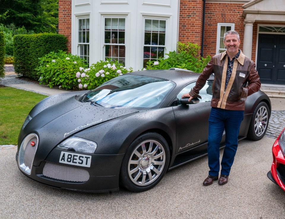 Self-made millionaire Alfie Best with his Bugatti car at his Windlesham home