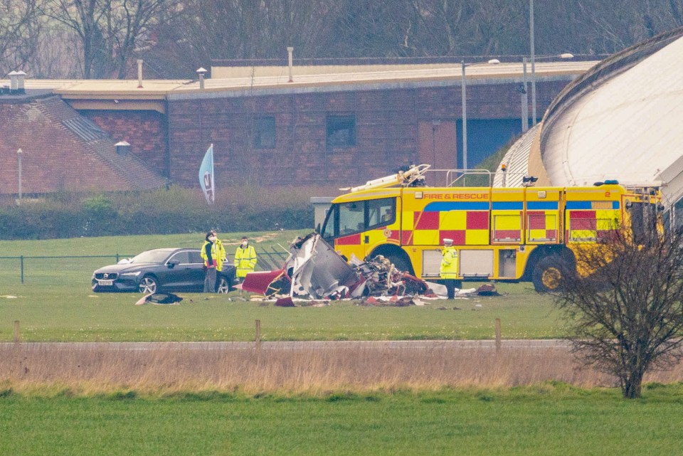 An air ambulance and fire engines were also pictured on the airfield