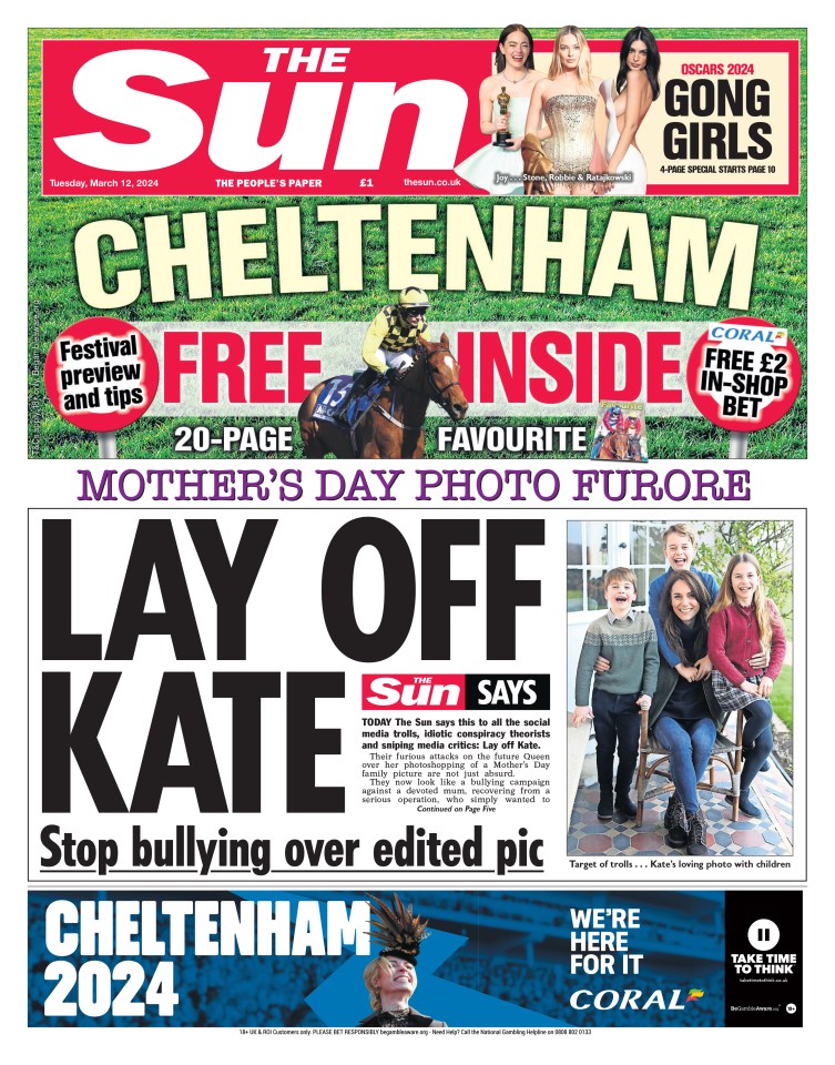 The Sun jumped to Kate’s defence last week when criticism over her edited picture flew from all sides