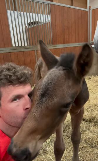 Thomas Muller shared a video of him kissing his pet horse Kylie Minogue