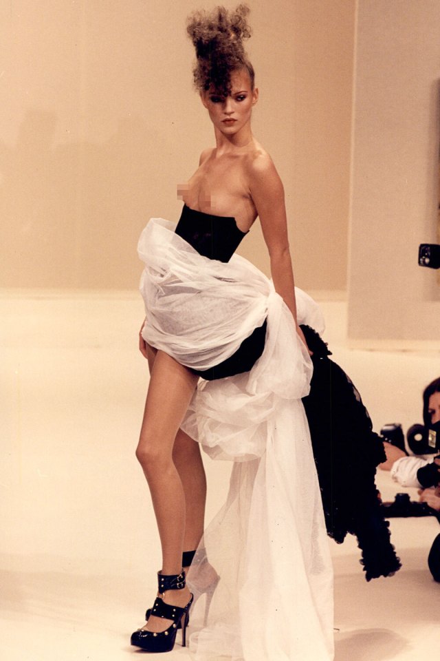 Kate Moss at a Vivienne Westwood fashion show at Paris Fashion Week back in the day