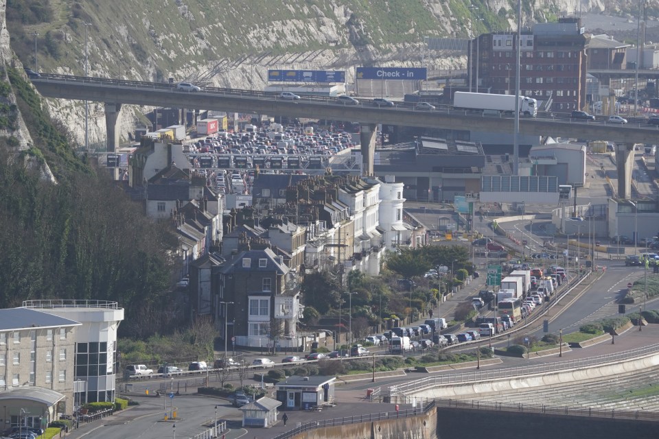 Traffic on the A20 waiting to enter the Port of Dover