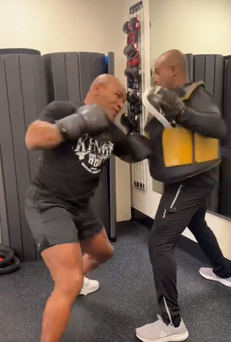 Mike Tyson proved his power while hitting the pads in training