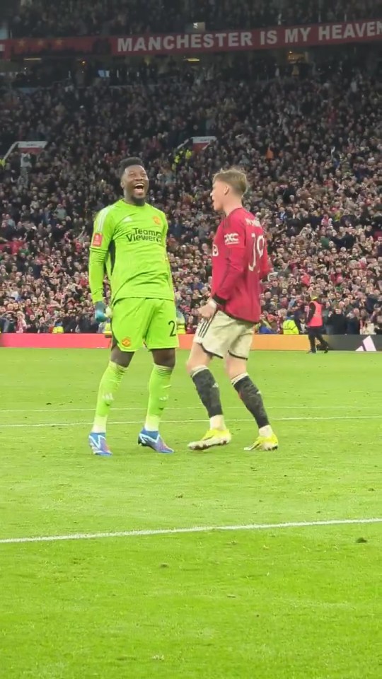 Andre Onana then celebrated in front of the travelling Reds