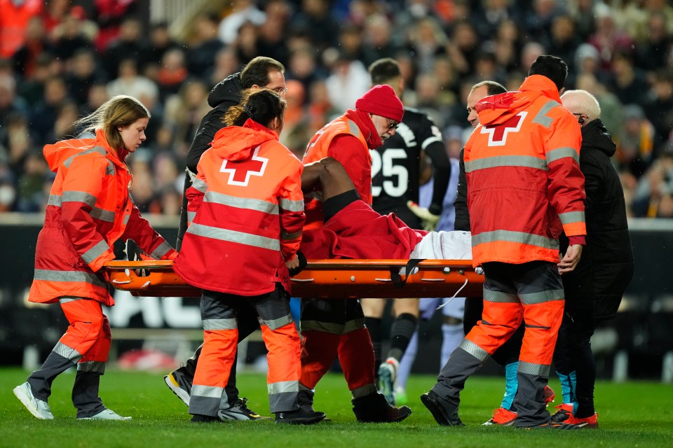 Diakhaby was stretchered off the field by medics