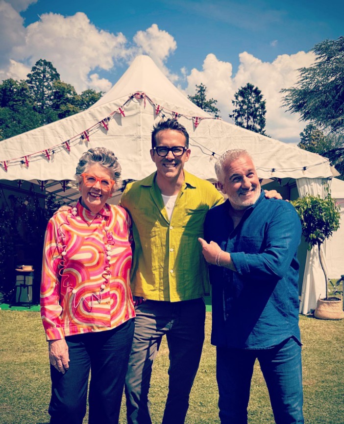 Ryan Reynolds shocks stars as he wanders onto set of The Great British Bake Off, pictured with Paul and Prue</p>
<p>//www.instagram.com/p/Ct0-kBGMtme/?hl=en